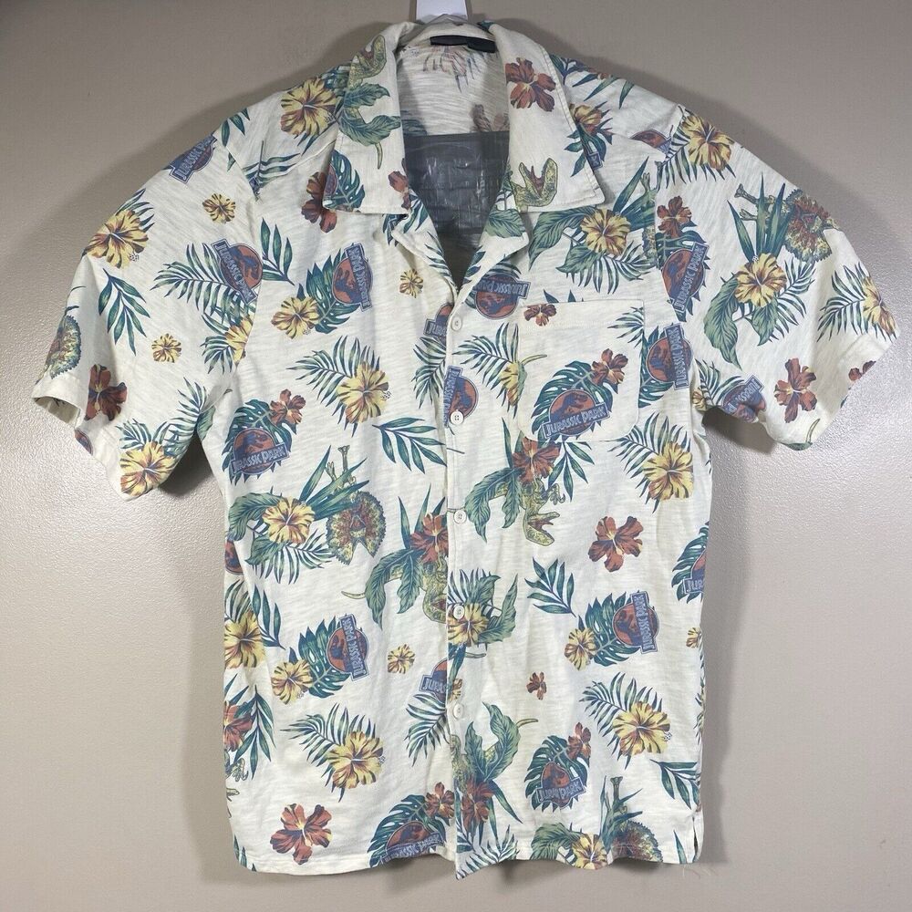 Jurassic Park Shirt XL Hawaiian Print Casual Short Sleeve Button Up Soft
